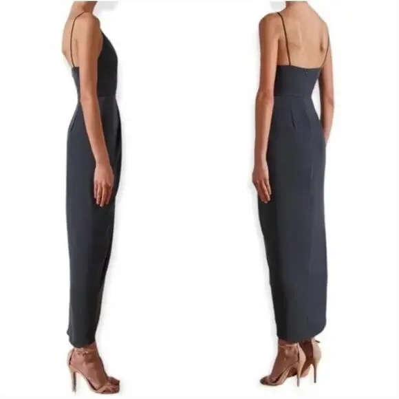 SHONA JOY Women's Size 2 Drape Front Maxi Dress Spaghetti Strap V Neck Charcoal - Picture 10 of 11